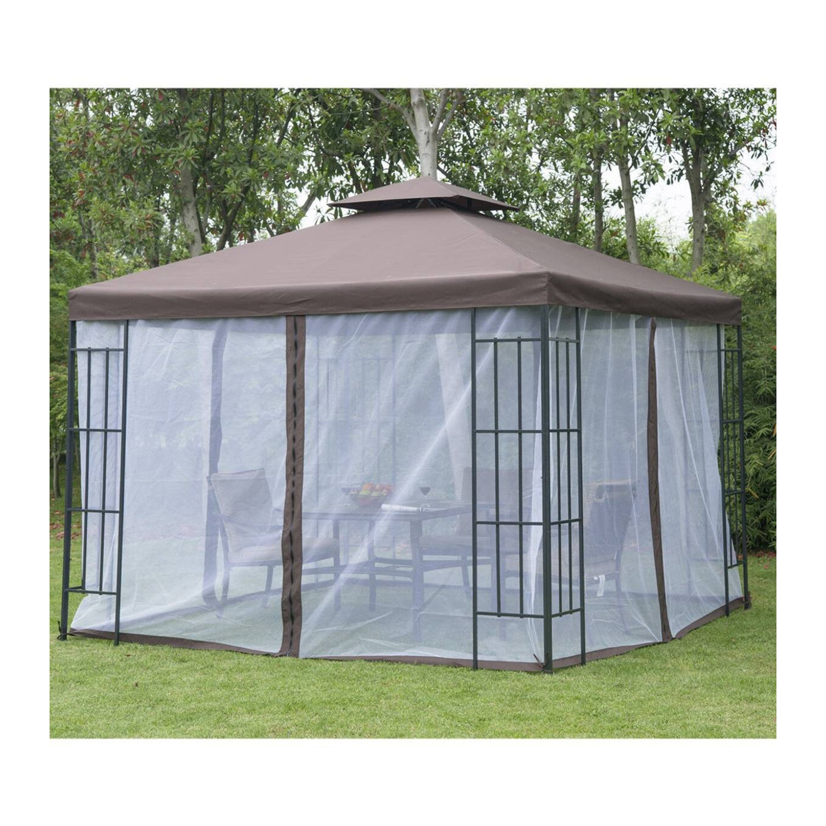 Outsunny Gartenpavillon Café Braun mit Moskitonetzen und Seitenwänden B/H/L: 300 x 270 x 300 cm - Bild 7