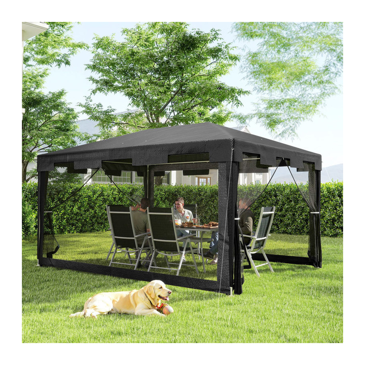 Outsunny Gartenpavillon Partyzelt mit Netz-Seitenwänden in Anthrazit und Schwarz, B/T: 4 x 3 m - Bild 2
