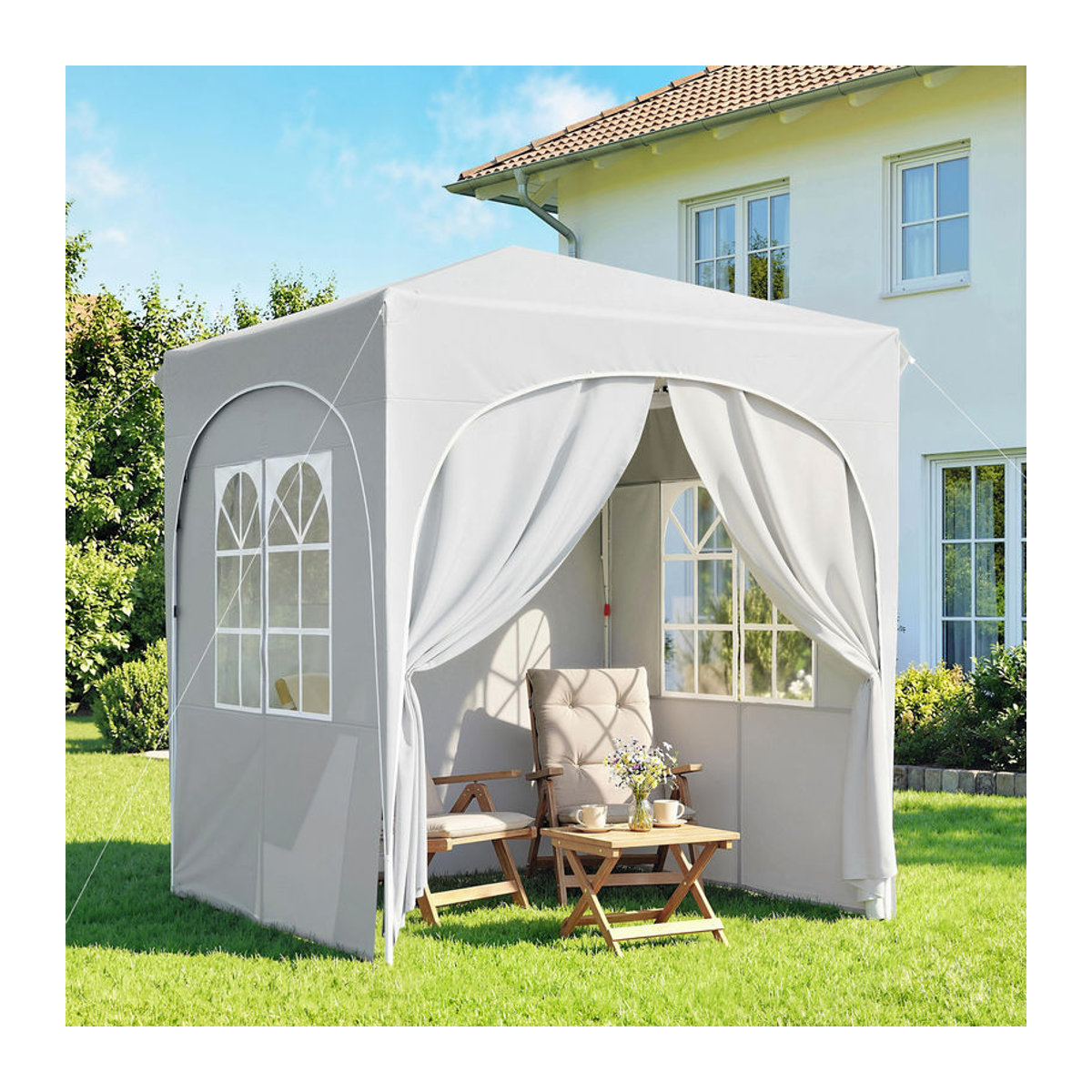 Outsunny Gartenpavillon Pop-up Faltzelt mit 4 Seitenwänden höhenverstellbar UV50+ Schutz Grau B x T: 200 x 200 cm - Bild 2