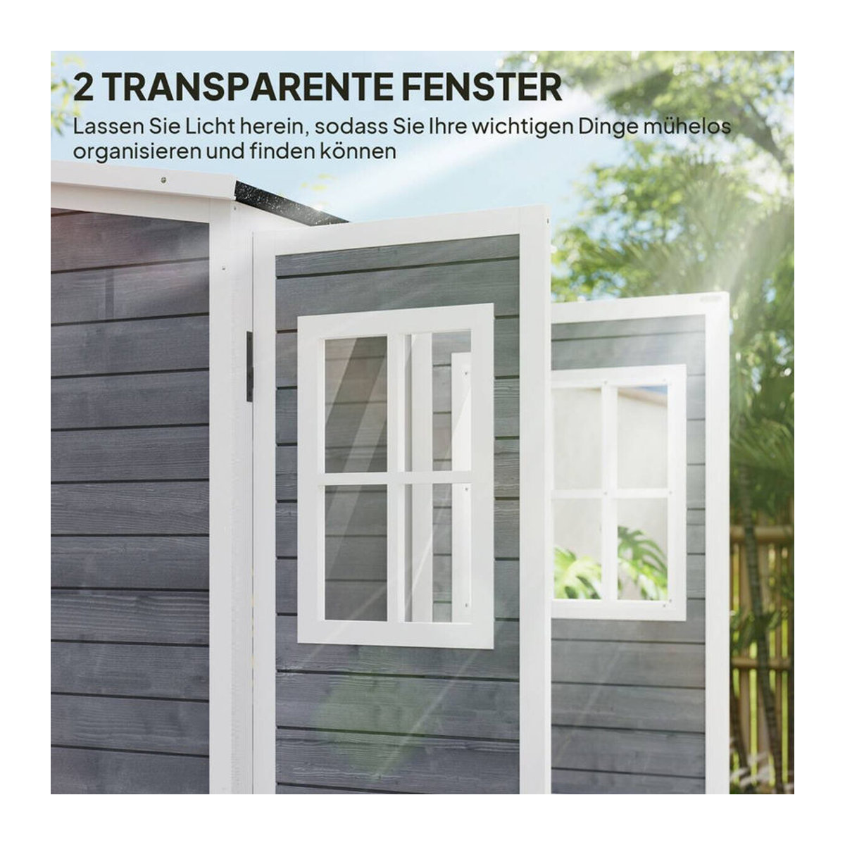 Outsunny Gartenschrank aus Holz in Grau mit Pultdach und Fenstern, wetterfester Geräteschuppen, B/T/H: 91 x 69 x 192 cm - Bild 3
