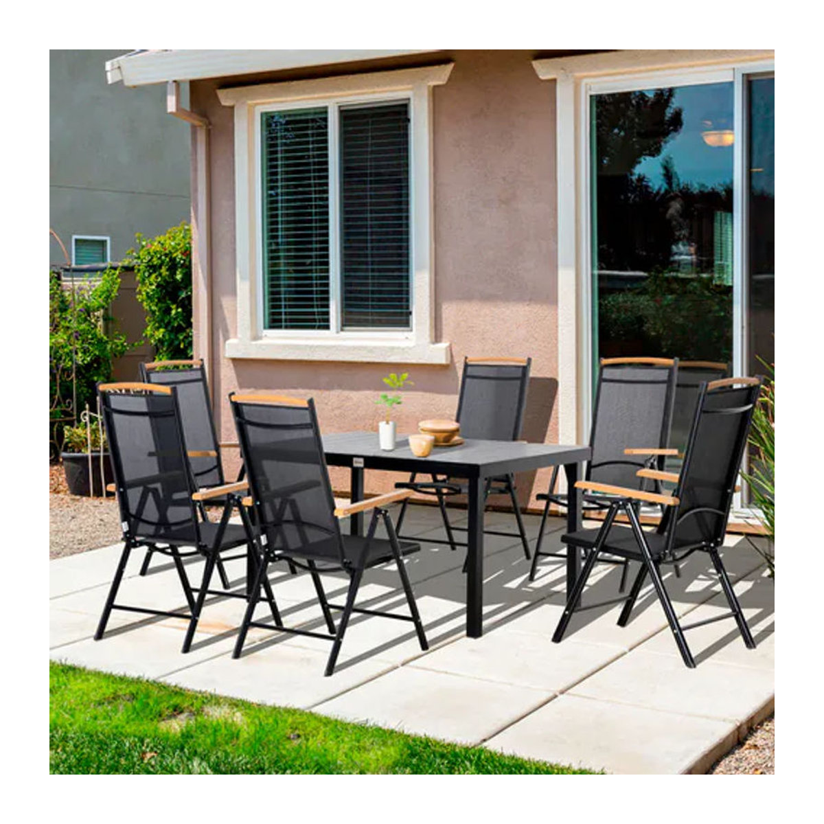 Outsunny Gartensitzgruppe Modern aus Aluminium und Texteline in Schwarz B/H/L: 90 x 74 x 140 cm - Bild 3