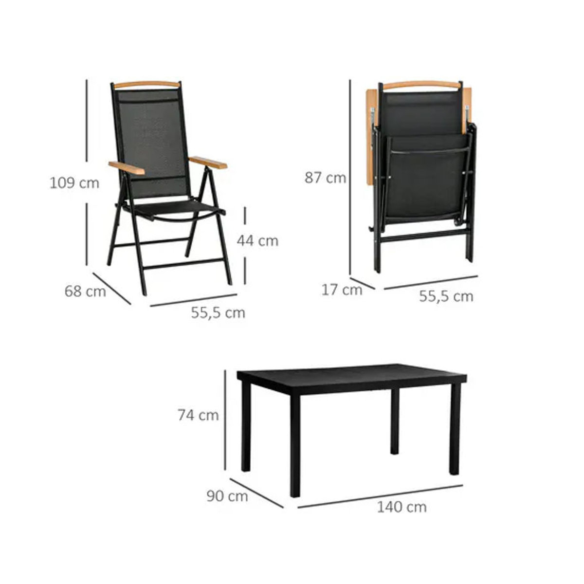Outsunny Gartensitzgruppe Modern aus Aluminium und Texteline in Schwarz B/H/L: 90 x 74 x 140 cm - Bild 4