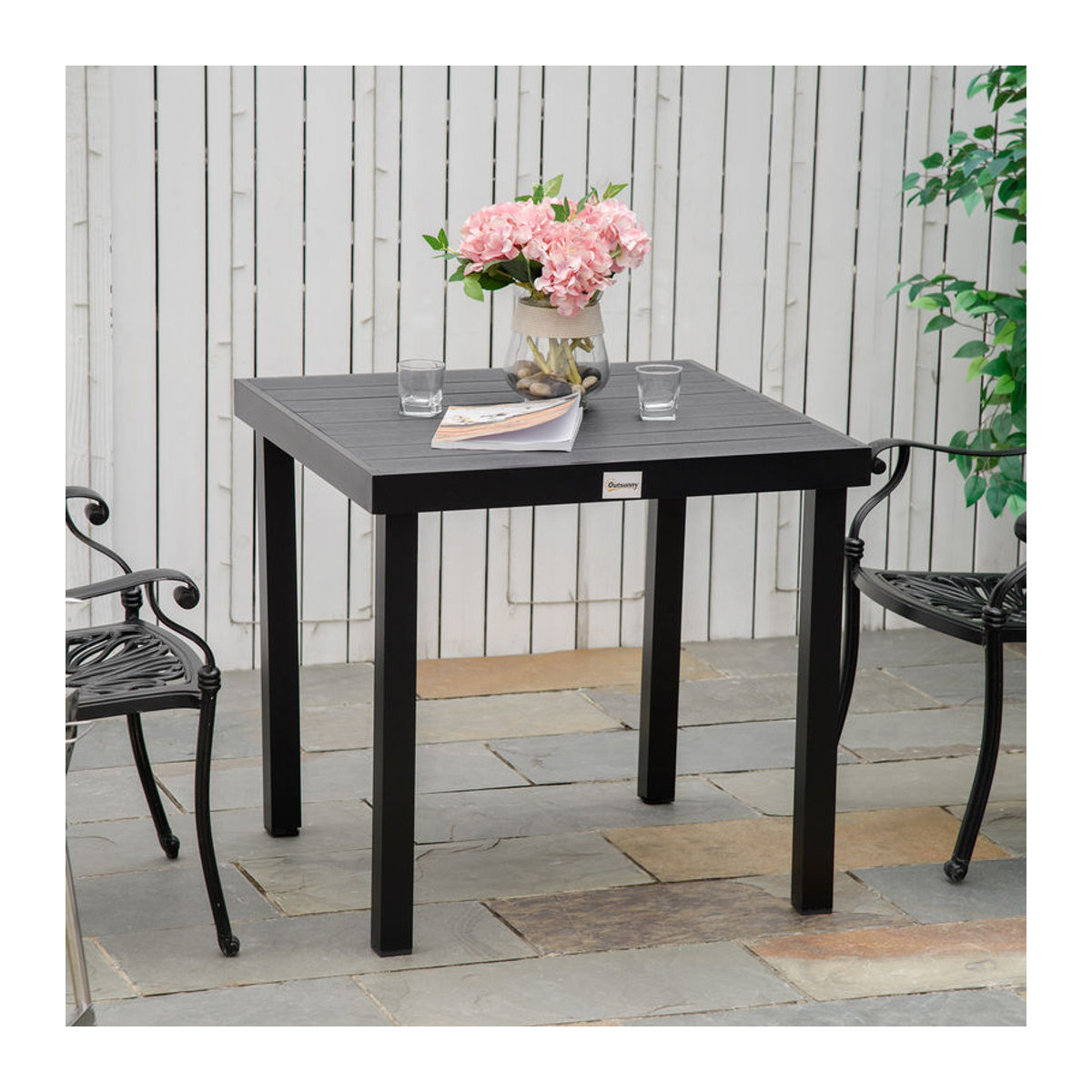 Outsunny Gartentisch für 4 Personen aus Aluminium und Kunststoff in Schwarz, Modernes Design, B/T/H: 80 x 80 x 74 cm - Bild 2