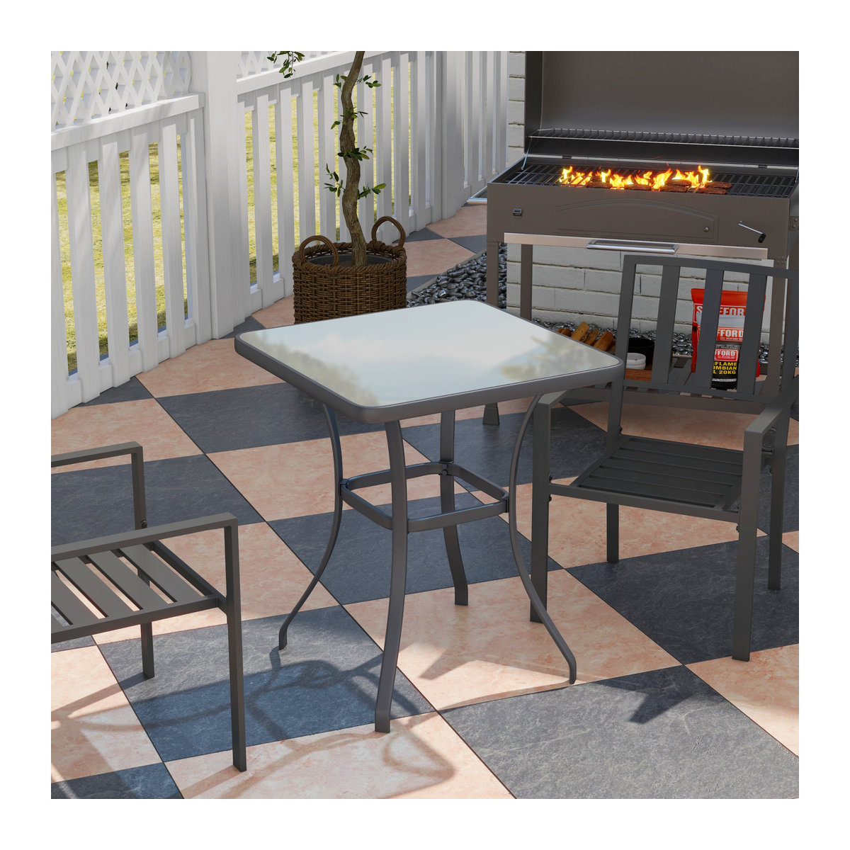 Outsunny Gartentisch modern aus Metall und Glas in Schwarz, B/T/H: 68,5 x 68,5 x 84 cm - Bild 2