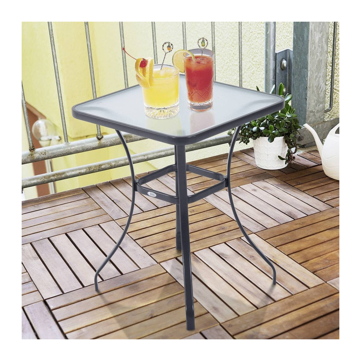 Outsunny Gartentisch modern aus Metall und Glas in Schwarz, B/T/H: 68,5 x 68,5 x 84 cm - Bild 5