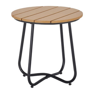 Outsunny Gartentisch rund in Braun aus Stahl und Kunststoff mit verstellbaren Füßen, Durchmesser: 49 cm, Höhe: 48 cm