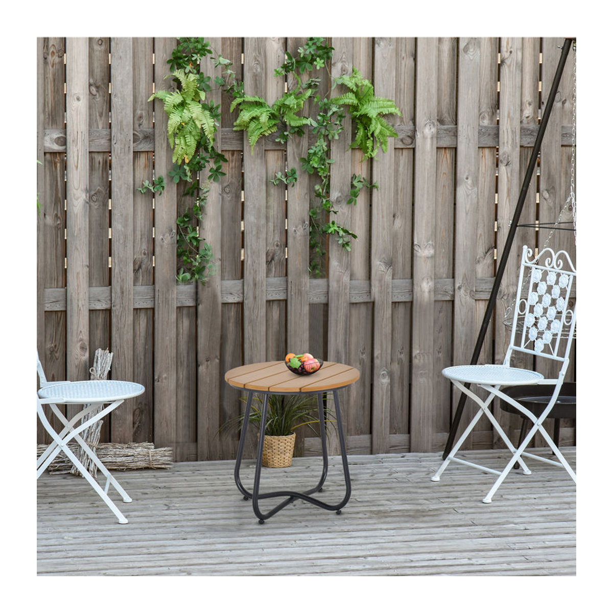 Outsunny Gartentisch rund in Braun aus Stahl und Kunststoff mit verstellbaren Füßen, Durchmesser: 49 cm, Höhe: 48 cm - Bild 2