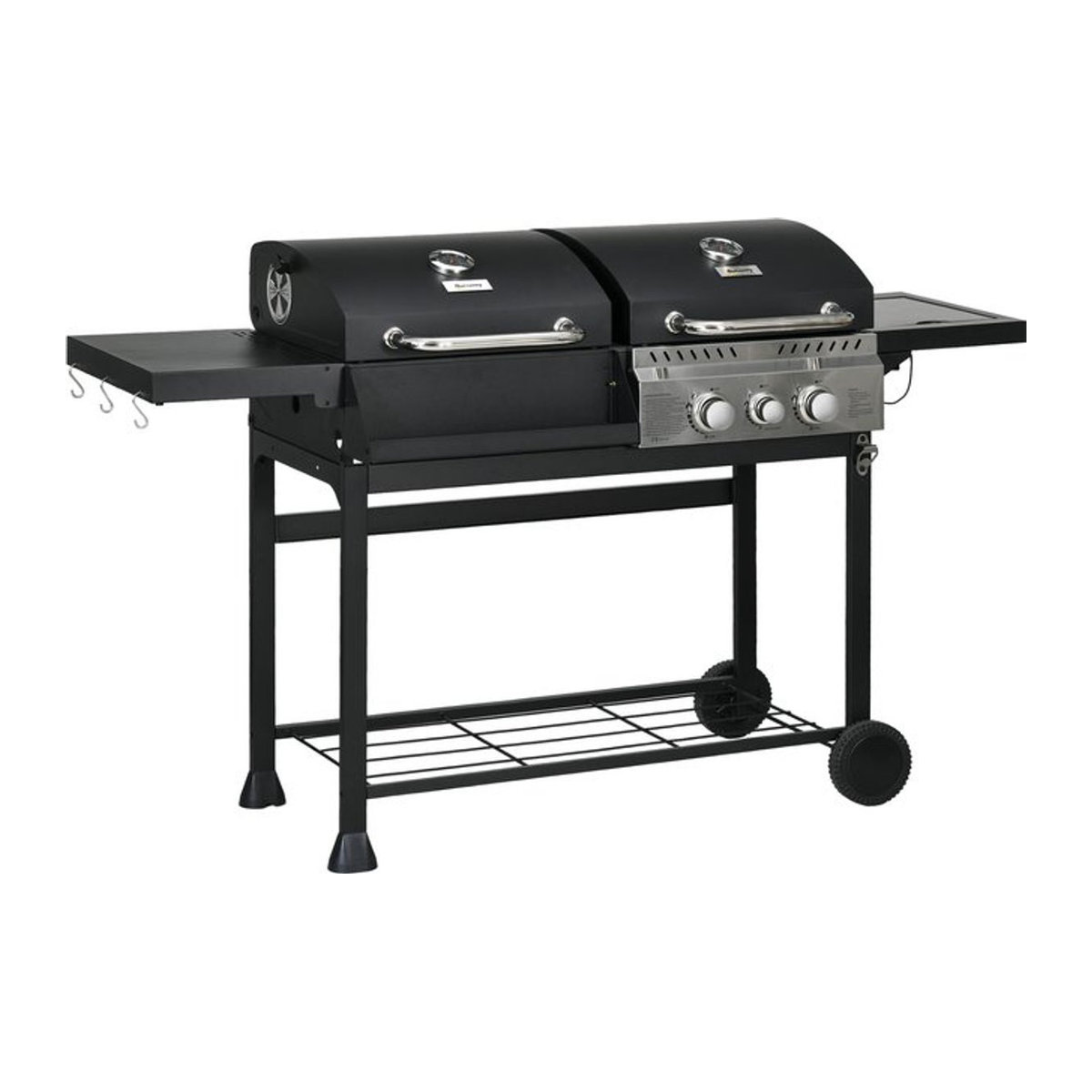 Outsunny Gas- und Holzkohlegrill aus Edelstahl und Metall in Schwarz und Silber, B/H/L: 53 x 101 x 161 cm - Bild 1