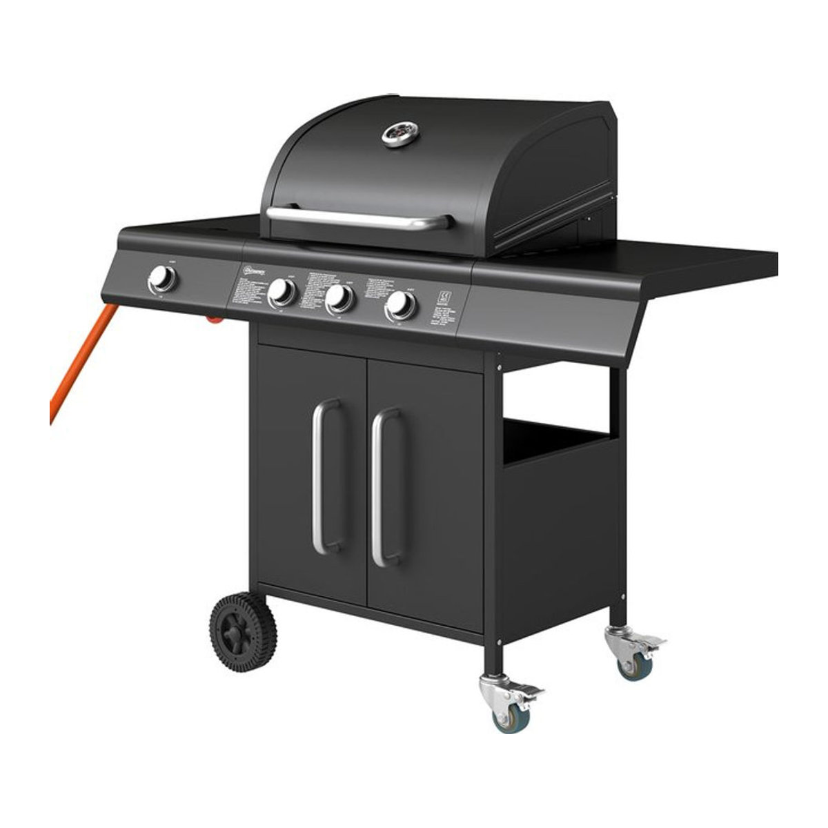 Outsunny Gasgrill aus Edelstahl mit 3+1 Brennern und Seitenbrenner in Schwarz, B/T/H: 118,5 x 56 x 110 cm - Bild 1