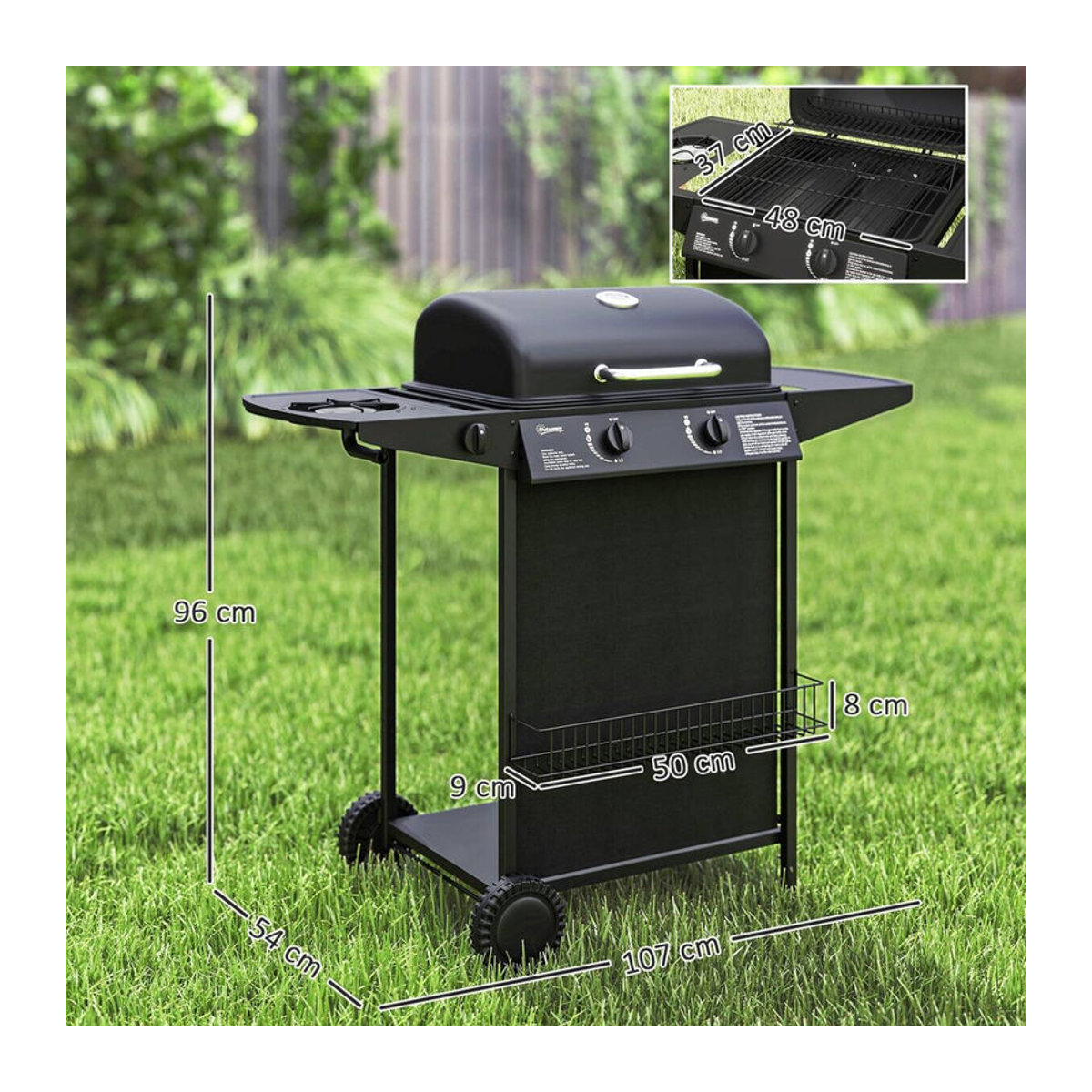 Outsunny Gasgrill aus Stahl in Schwarz B/H/L: 54 x 96 x 107 cm - Bild 2