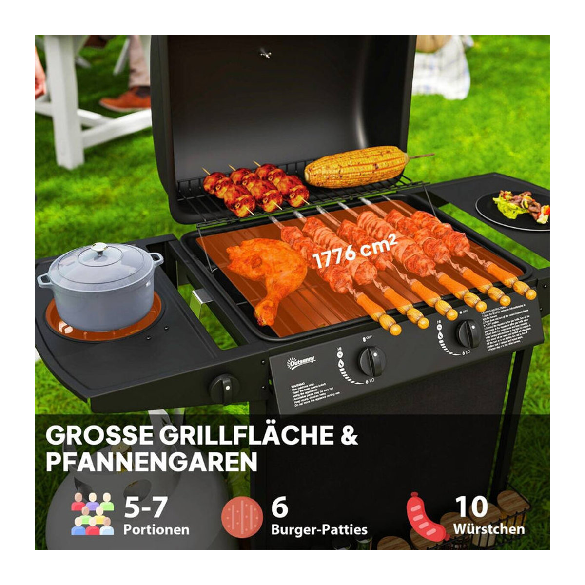 Outsunny Gasgrill aus Stahl in Schwarz B/H/L: 54 x 96 x 107 cm - Bild 4