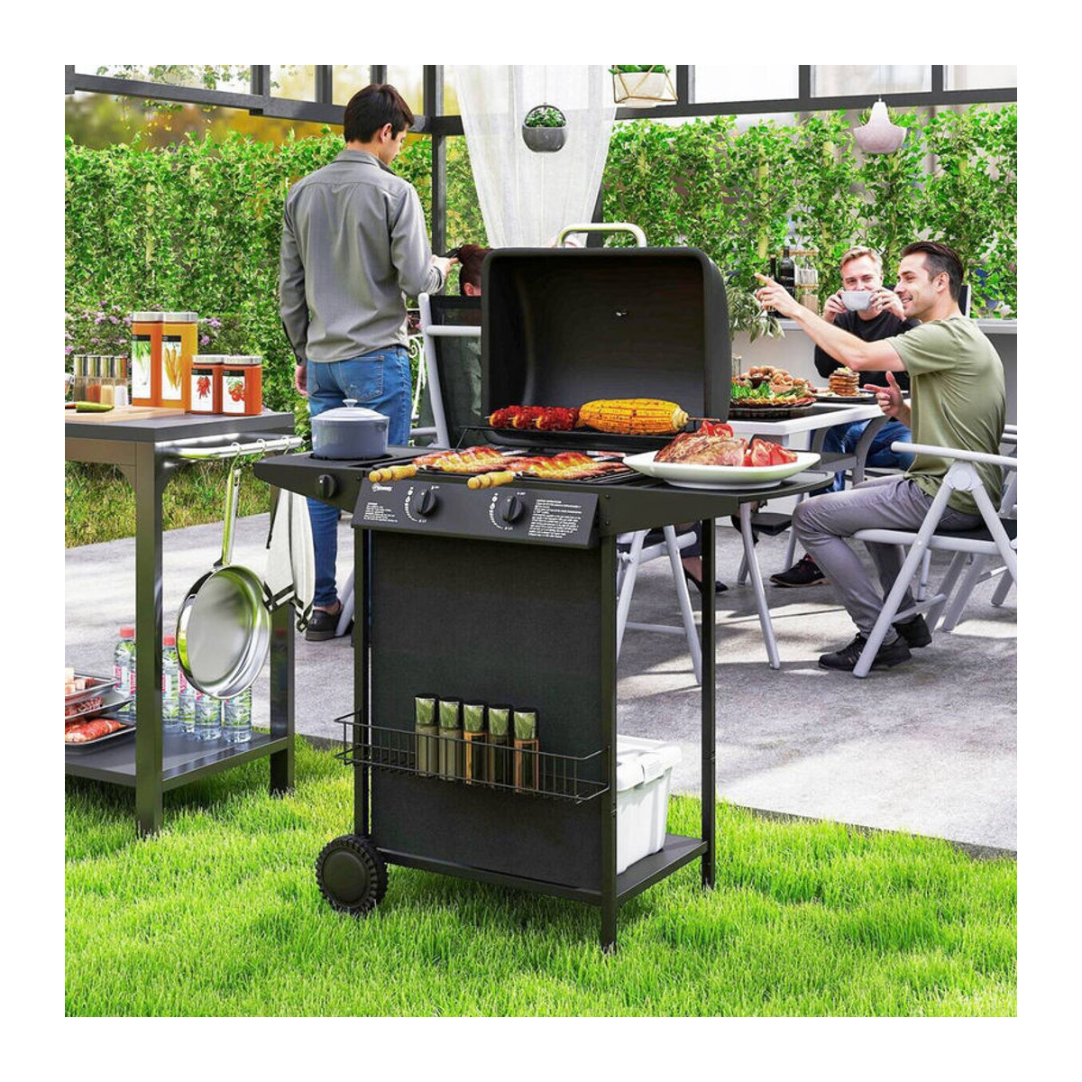 Outsunny Gasgrill aus Stahl in Schwarz B/H/L: 54 x 96 x 107 cm - Bild 5