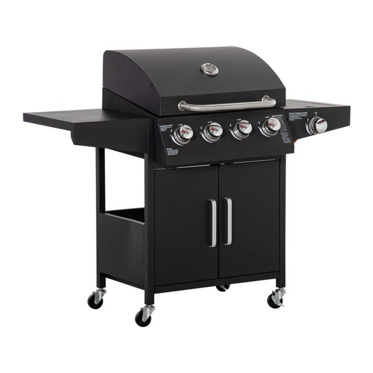 Outsunny Gasgrill BBQ mit 3 Brennern in Schwarz, mobiler Grillwagen mit Seitentischen und Rädern, B/T/H: 132,4 x 55 x 109 cm - Bild 1