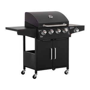 Outsunny Gasgrill BBQ mit 3 Brennern in Schwarz, mobiler Grillwagen mit Seitentischen und Rädern, B/T/H: 132,4 x 55 x 109 cm