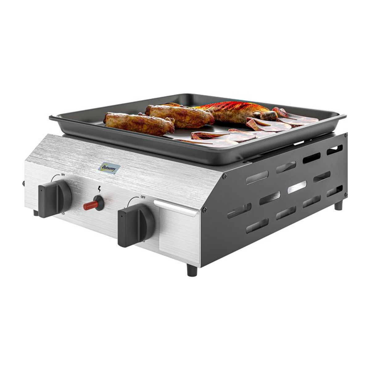 Outsunny Gasgrill mit Kochplatte und 2 Edelstahl-Brennern in Schwarz und Silber, B/T/H: 44 x 44,5 x 19 cm - Bild 1