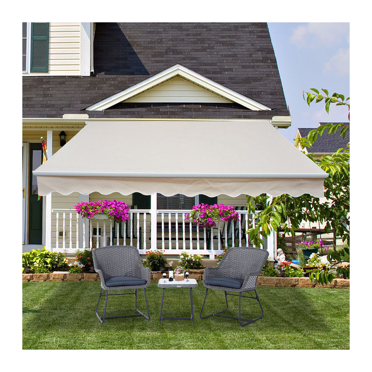 Outsunny Gelenkarmmarkise aus Aluminium und Polyester in Beige mit einer Breite von 300 cm - Bild 2