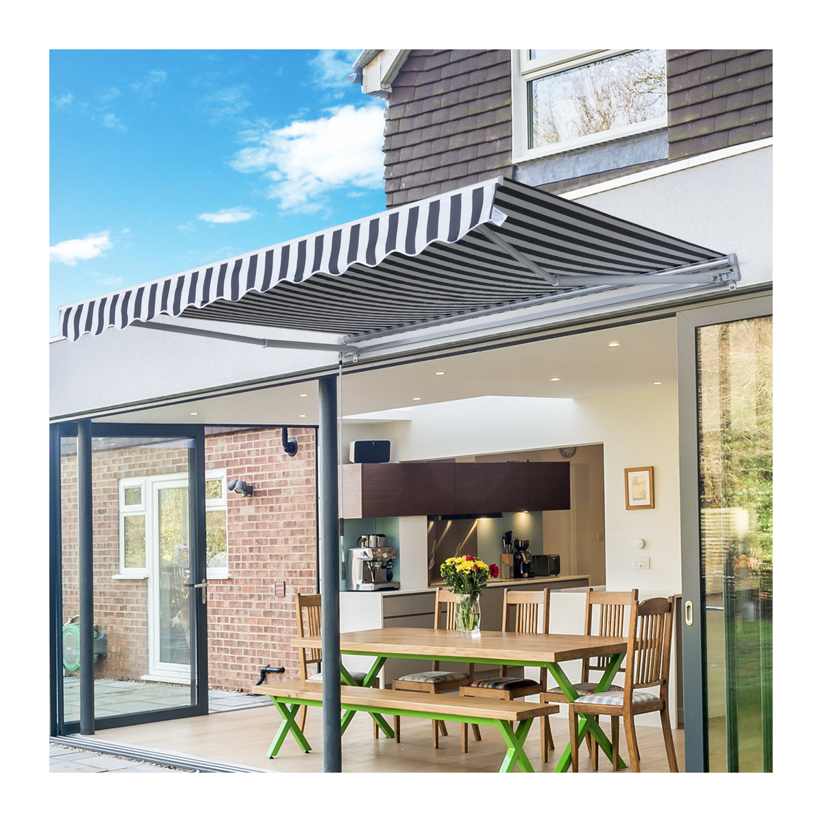Outsunny Gelenkarmmarkise mit Handkurbel aus Aluminium und Polyester, Farbe: Grau/Weiß, B/H/T: 350 x 30 x 250 cm - Bild 2
