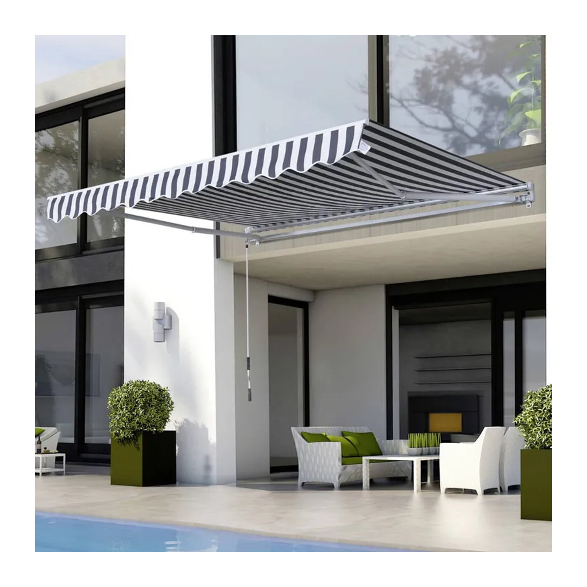 Outsunny Gelenkarmmarkise mit Handkurbel aus Aluminium und Polyester, Farbe: Grau/Weiß, B/H/T: 350 x 30 x 250 cm - Bild 4