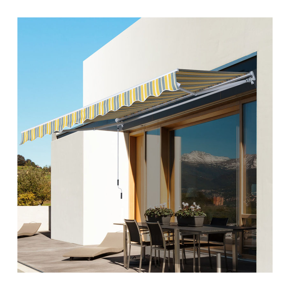 Outsunny Gelenkarmmarkise mit Handkurbel aus Aluminium und Polyester, Gelb/Grau, B: 295 cm, H: 245 cm - Bild 2