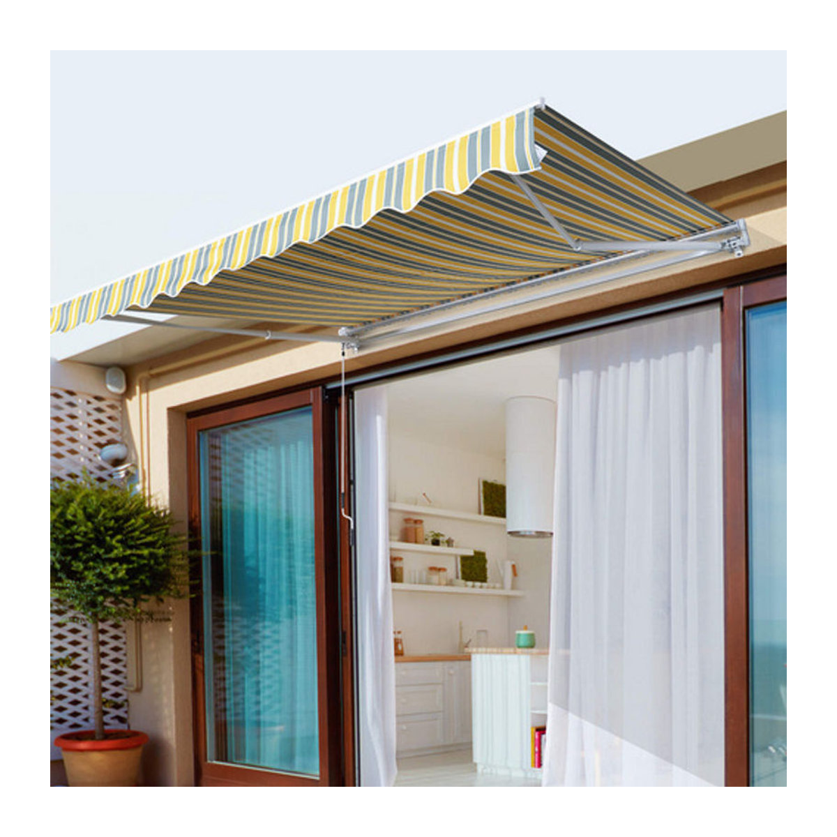Outsunny Gelenkarmmarkise mit Handkurbel aus Aluminium und Polyester, Gelb/Grau, B: 295 cm, H: 245 cm - Bild 3