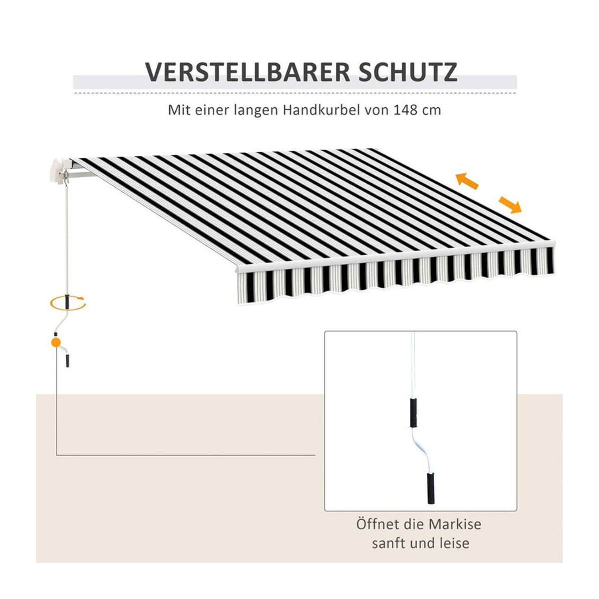 Outsunny Gelenkmarkise mit Handkurbel in Weiß, Breite: 245 cm, Länge: 395 cm - Bild 1