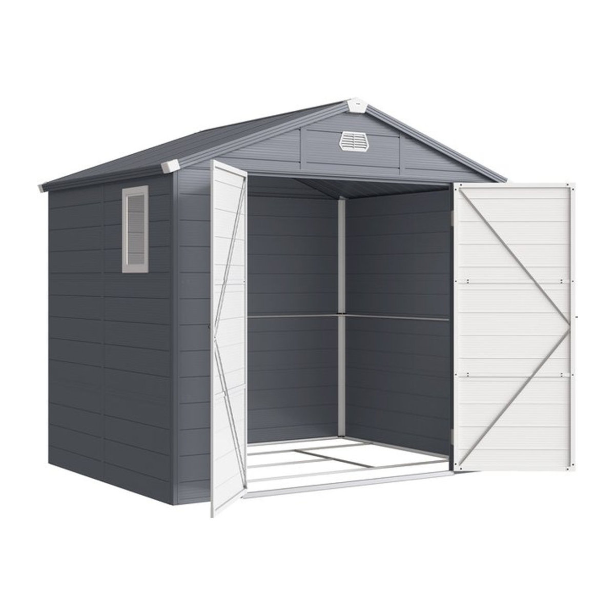 Outsunny Gerätehaus aus Aluminium und Kunststoff mit Pultdach, Fenster und abschließbarer Tür, Grau, B/T/H: 240 x 190 x 180/228 cm - Bild 1