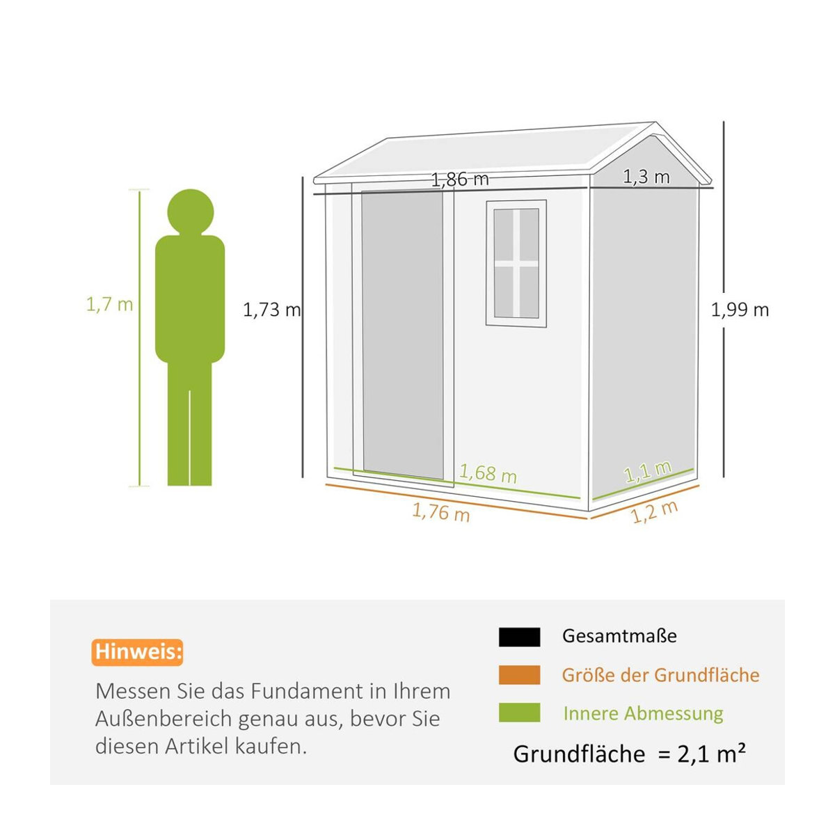 Outsunny Gerätehaus aus Kunststoff mit Satteldach und Fenster in Grau, B/T/H: 130 x 64 x 199 cm - Bild 4