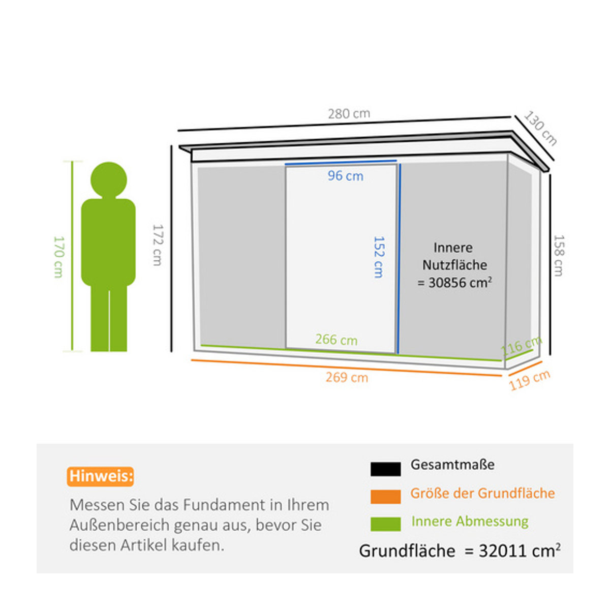 Outsunny Gerätehaus aus Metall in Grau und Schwarz mit Schiebetüren, B/H/T: 280 x 173 x 130 cm - Bild 7