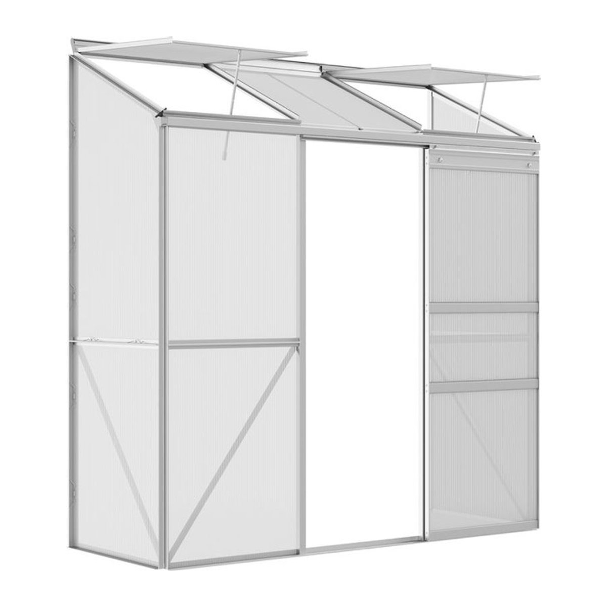 Outsunny Gewächshaus aus Aluminium und Polycarbonat mit Schiebetür und Dachfenstern, Silber/Grau, B/T/H: 192 x 68 x 196 cm - Bild 1