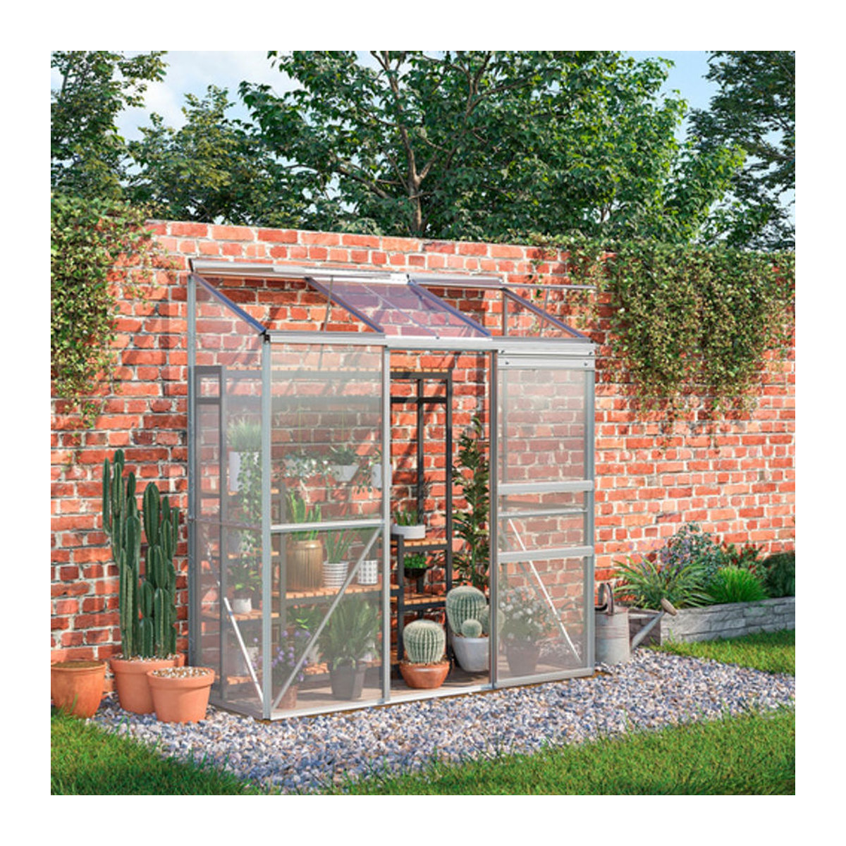 Outsunny Gewächshaus aus Aluminium und Polycarbonat mit Schiebetür und Dachfenstern, Silber/Grau, B/T/H: 192 x 68 x 196 cm - Bild 3