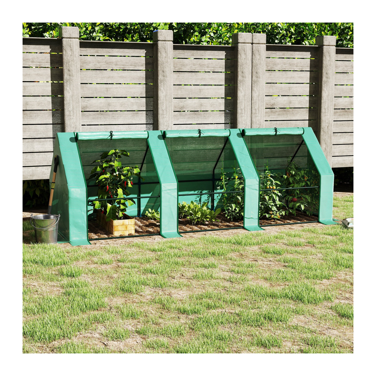 Outsunny Gewächshaus für Garten und Balkon in Grün mit Stahlrahmen und Kunststofffolie, B/H/L: 90 x 90 x 270 cm - Bild 3