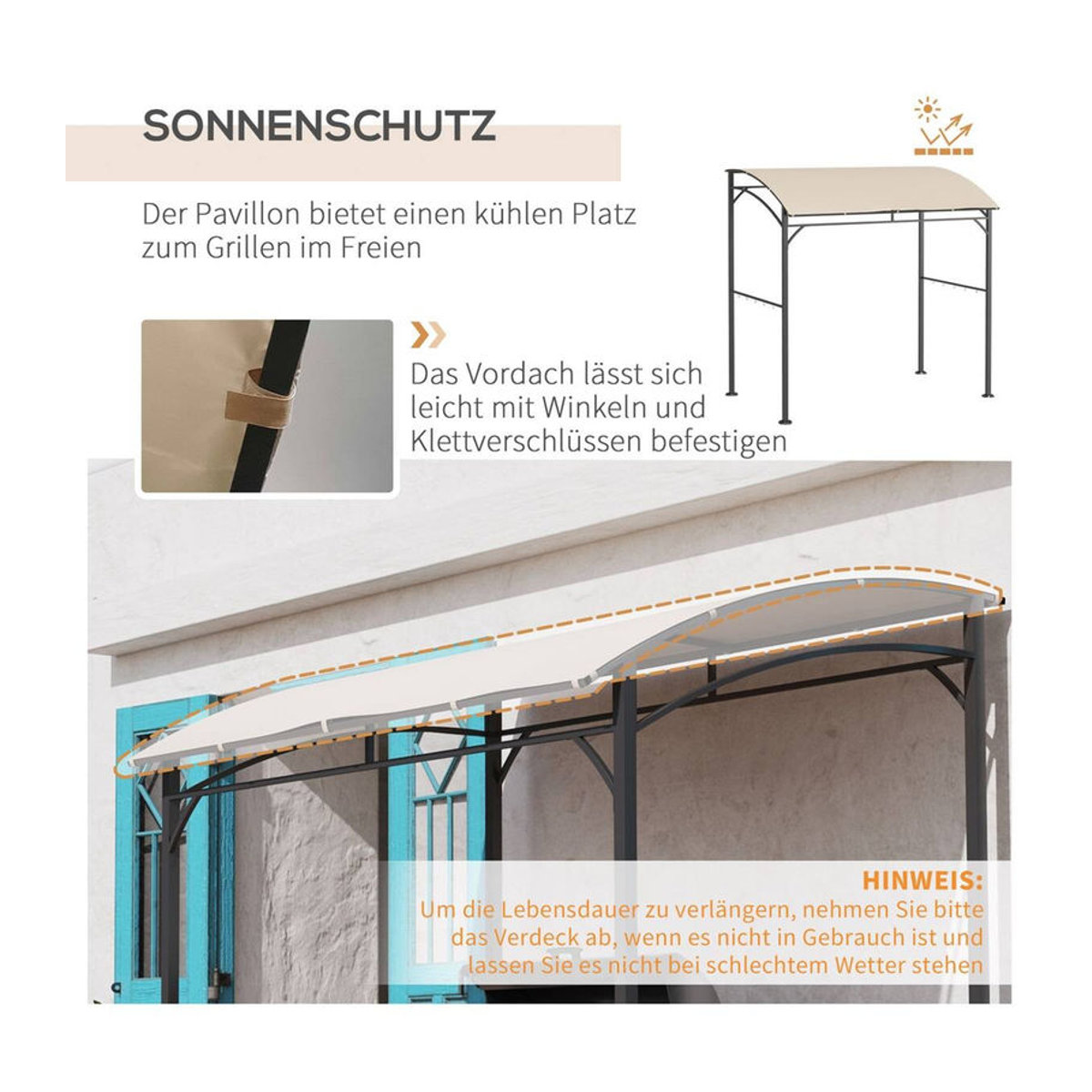Outsunny Grillpavillon Beige mit Stahlrahmen und wasserabweisendem Polyester-Dach B/T/H: 215 x 150 x 220 cm - Bild 1