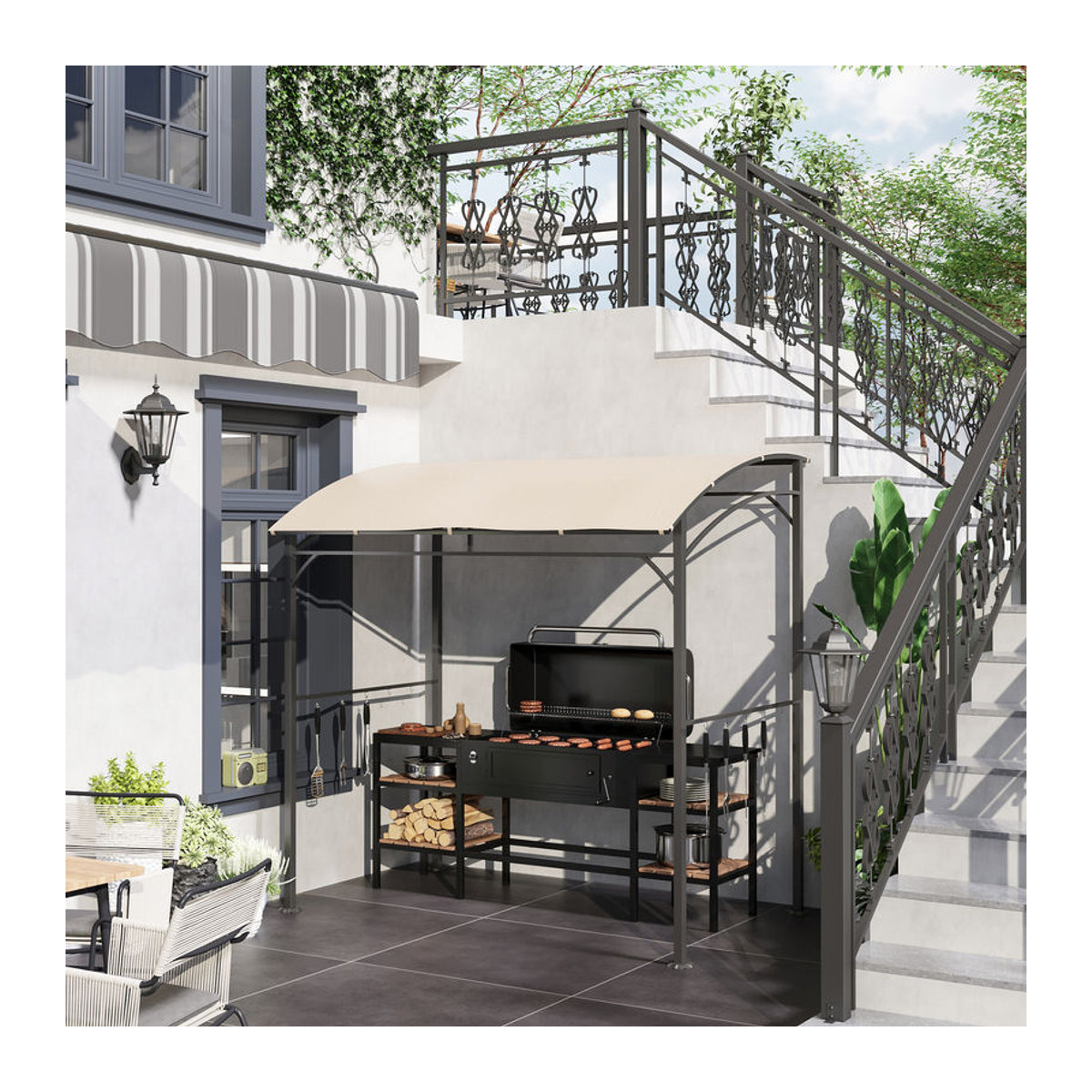 Outsunny Grillpavillon Beige mit Stahlrahmen und wasserabweisendem Polyester-Dach B/T/H: 215 x 150 x 220 cm - Bild 4