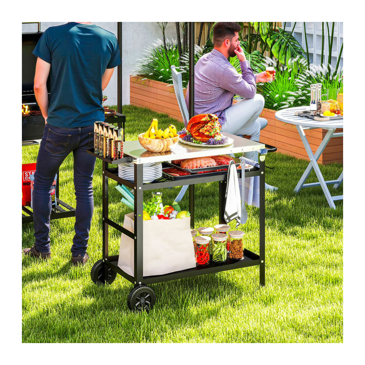 Outsunny Grillwagen aus Edelstahl und Metall mit 3 Etagen in Schwarz und Silber, B/T/H: 100 x 52 x 80 cm - Bild 2