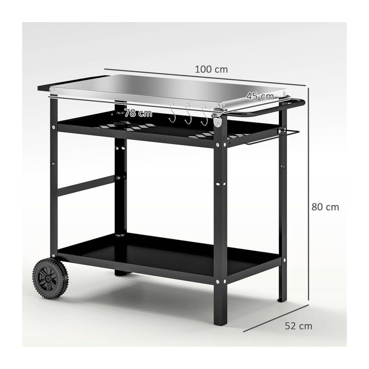 Outsunny Grillwagen aus Edelstahl und Metall mit 3 Etagen in Schwarz und Silber, B/T/H: 100 x 52 x 80 cm - Bild 5
