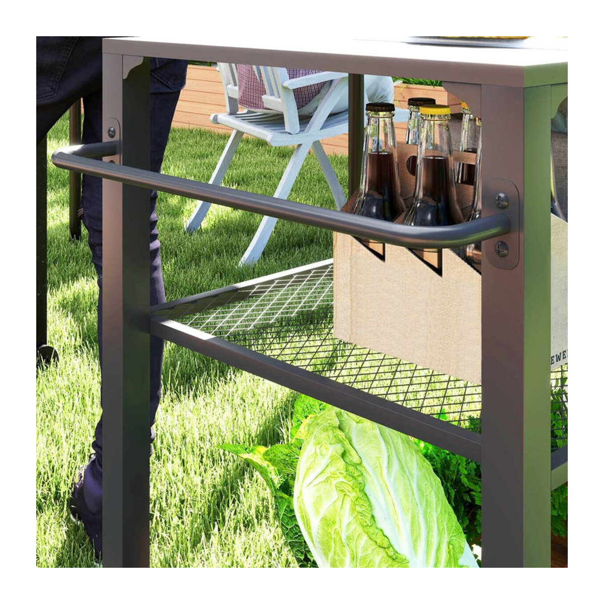 Outsunny Grillwagen aus Edelstahl und Metall mit 3 Etagen und Arbeitsfläche, Schwarz, B/T/H: 50 x 50 x 79 cm - Bild 3