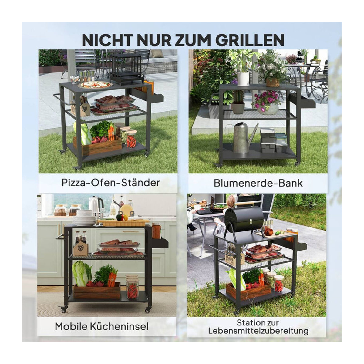 Outsunny Grillwagen aus Edelstahl und Metall mit 3 Etagen und Arbeitsfläche, Schwarz, B/T/H: 50 x 50 x 79 cm - Bild 5