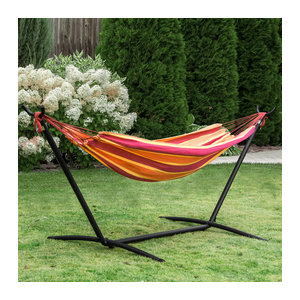 Outsunny Hängematte mit pulverbeschichtetem Metallrahmen im Bohemian-Design, Rot, Tragetasche inklusive