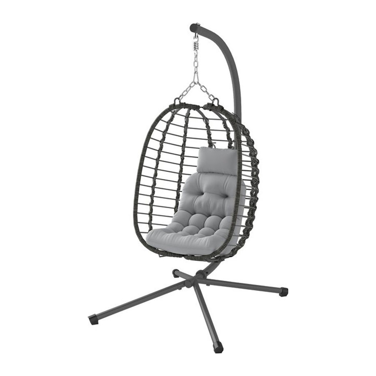 Outsunny Hängender Rattansessel mit Polsterung und Kopfstütze in Grau, klappbarer Gartensessel aus Polyrattan und Stahl für Innen und Außen - Bild 1