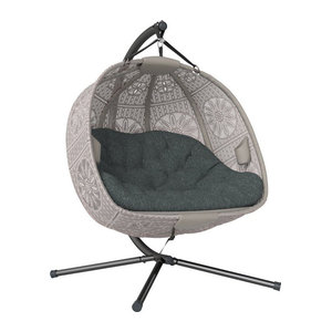 Outsunny Hängesessel für 2 Personen mit Gestell und Kissen im Bohemian-Stil aus Blumen-Strickstoff und Stahl in Beige, Schwarz oder Grau