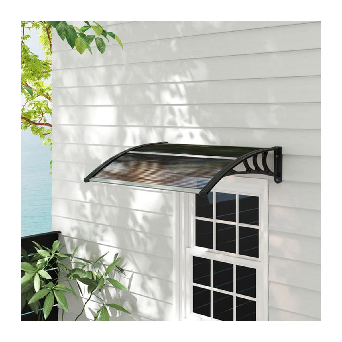 Outsunny Haustürvordach Pultvordach Überdachung aus Polycarbonat in Braun, B: 120 cm, T: 75 cm - Bild 1