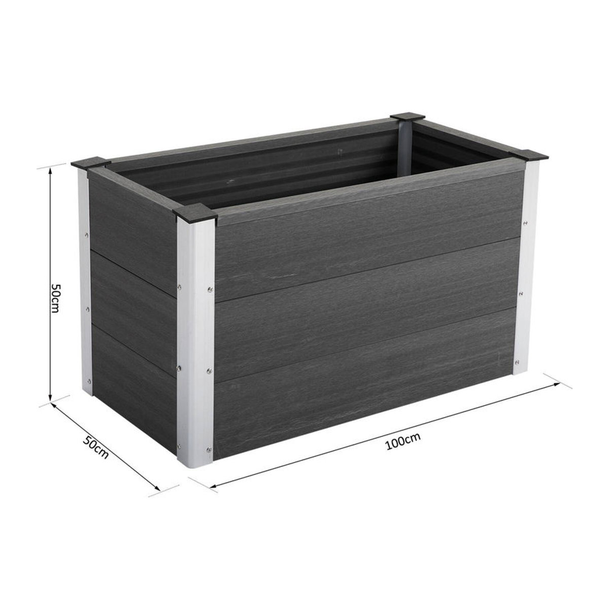 Outsunny Hochbeet aus Aluminium und Kunststoff in Grau, wetterfester Pflanzkasten ohne Boden für Terrasse und Balkon, B/H/L: 100 x 50 x 55,5 cm - Bild 1