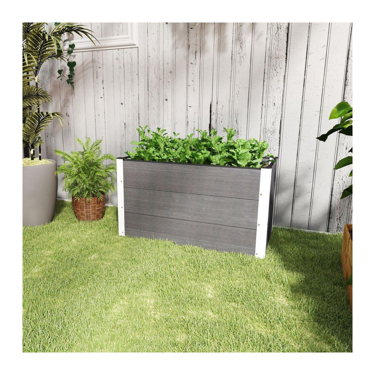 Outsunny Hochbeet aus Aluminium und Kunststoff in Grau, wetterfester Pflanzkasten ohne Boden für Terrasse und Balkon, B/H/L: 100 x 50 x 55,5 cm - Bild 5
