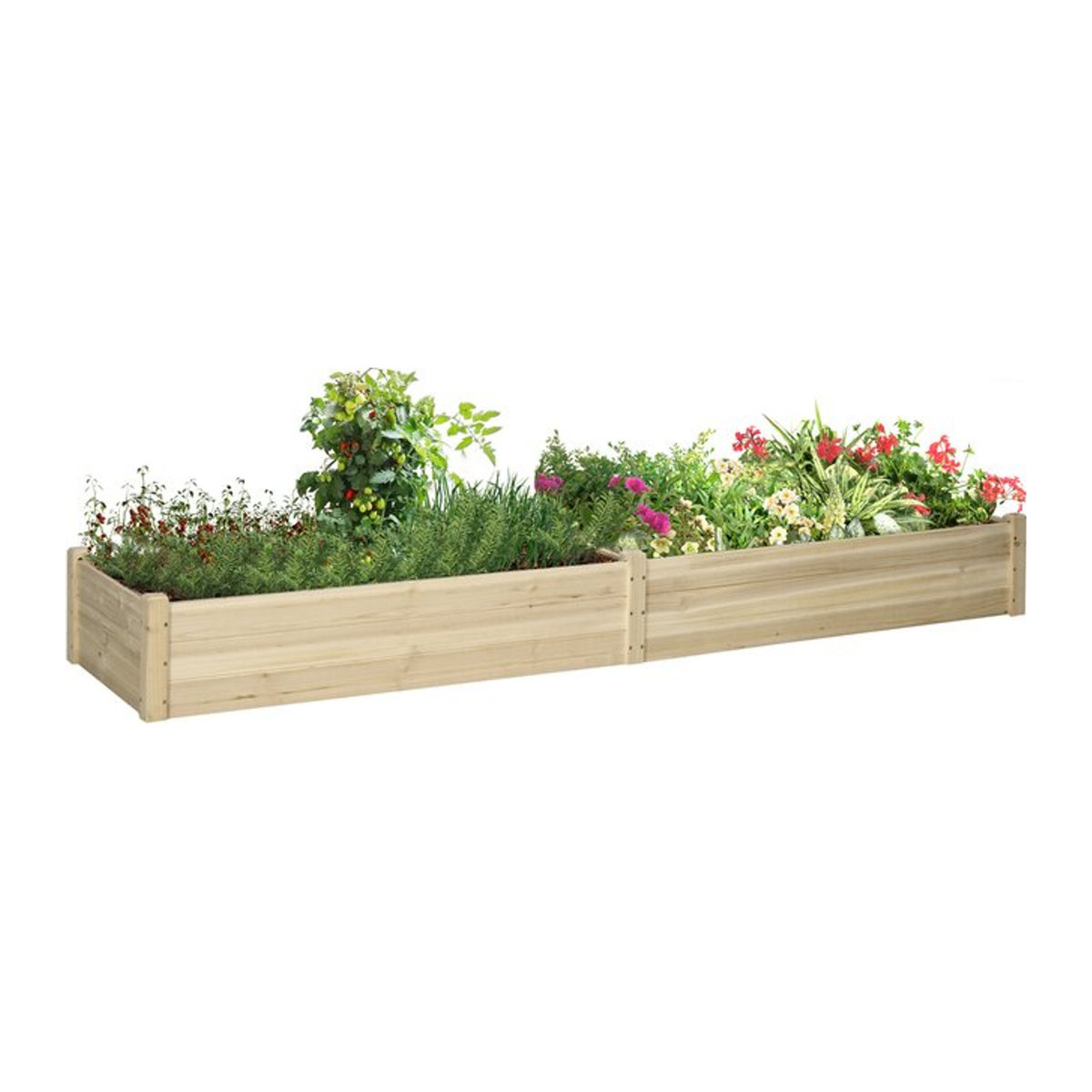 Outsunny Hochbeet aus Massivholz mit 2 Pflanzbereichen und Vlies-Innenverkleidung, Natur, B/H/L: 61,5 x 27 x 244 cm - Bild 1