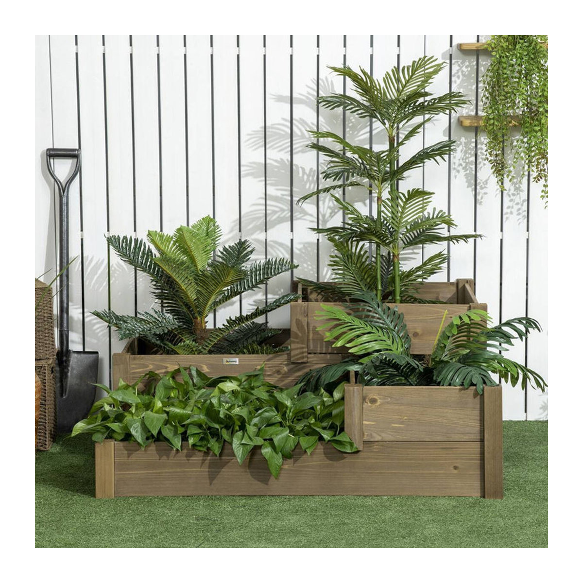 Outsunny Hochbeet aus Massivholz mit 3 Stufen für Gemüse Kräuter und Blumen, Braun, B/H/L: 122 x 51 x 122 cm - Bild 3