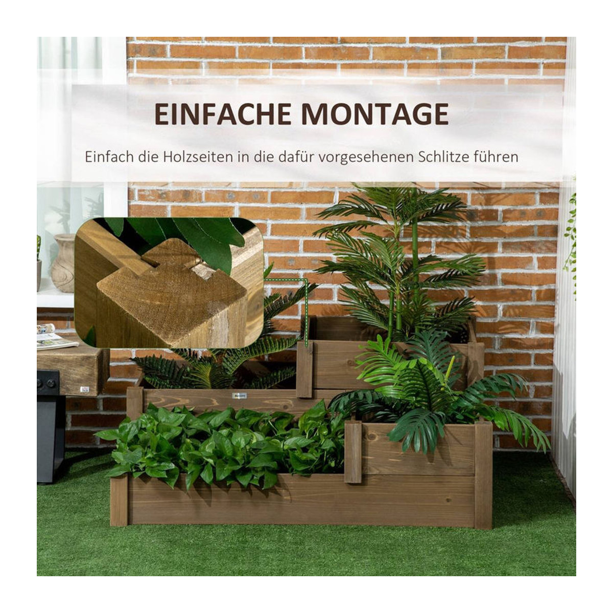 Outsunny Hochbeet aus Massivholz mit 3 Stufen für Gemüse Kräuter und Blumen, Braun, B/H/L: 122 x 51 x 122 cm - Bild 4