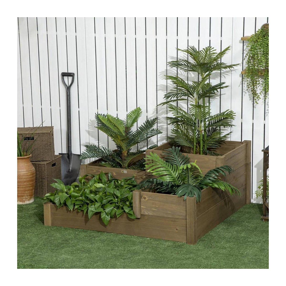 Outsunny Hochbeet aus Massivholz mit 3 Stufen für Gemüse Kräuter und Blumen, Braun, B/H/L: 122 x 51 x 122 cm - Bild 5