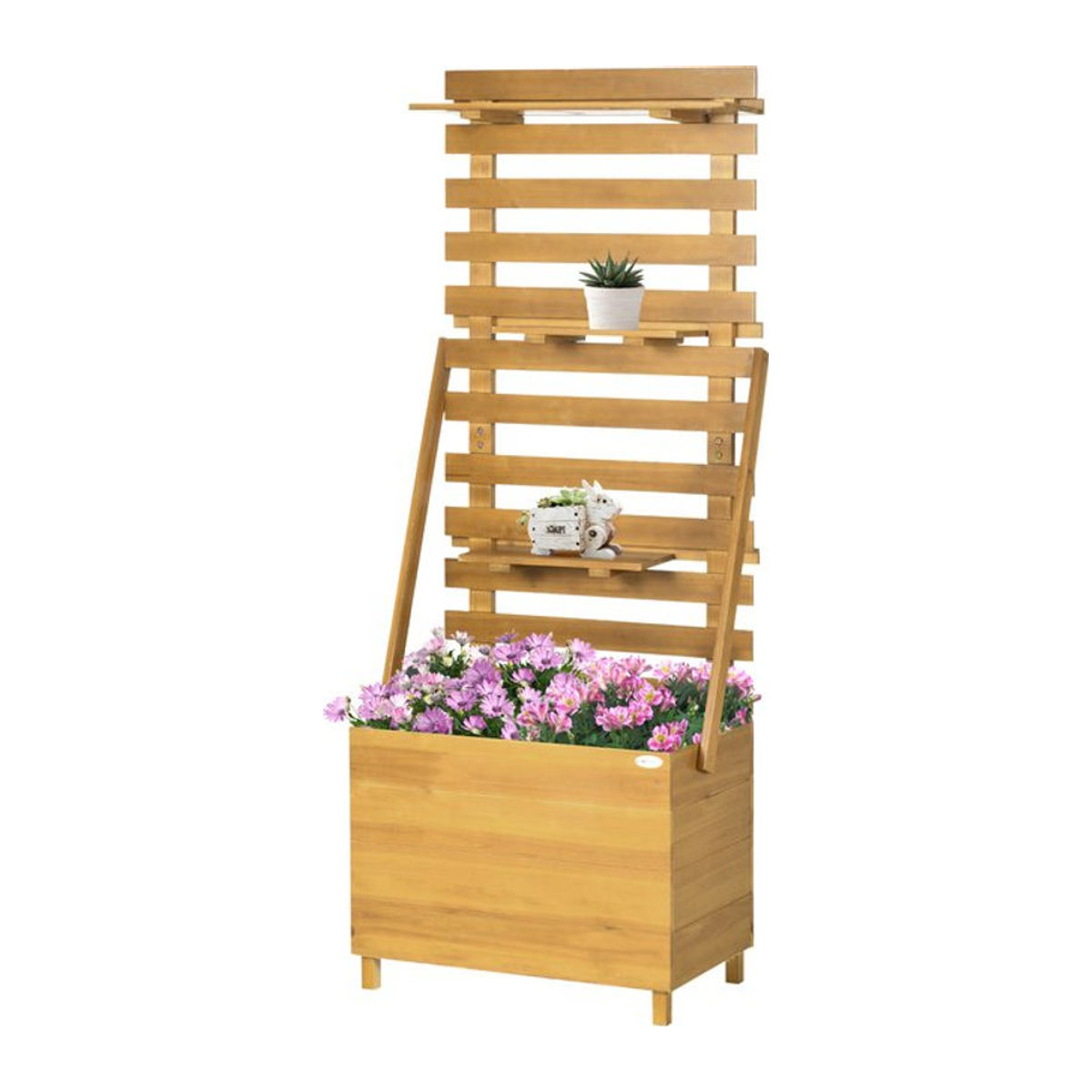 Outsunny Hochbeet aus Massivholz mit Rankgitter und 3 Ablagen in Braun, B/T/H: 63 x 39 x 160 cm - Bild 1