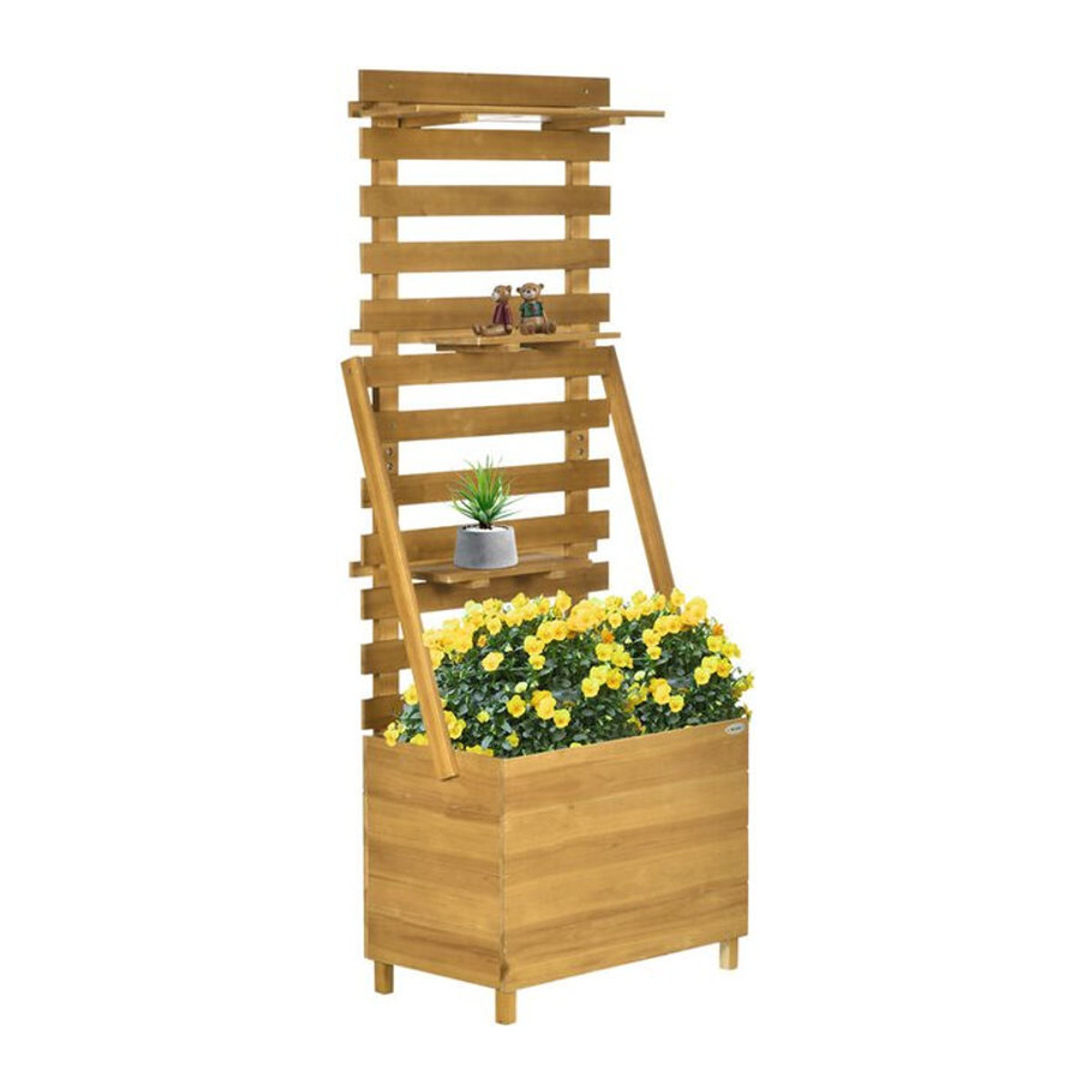 Outsunny Hochbeet aus Massivholz mit Rankgitter und 3 Ablagen in Braun, B/T/H: 63 x 39 x 160 cm - Bild 3