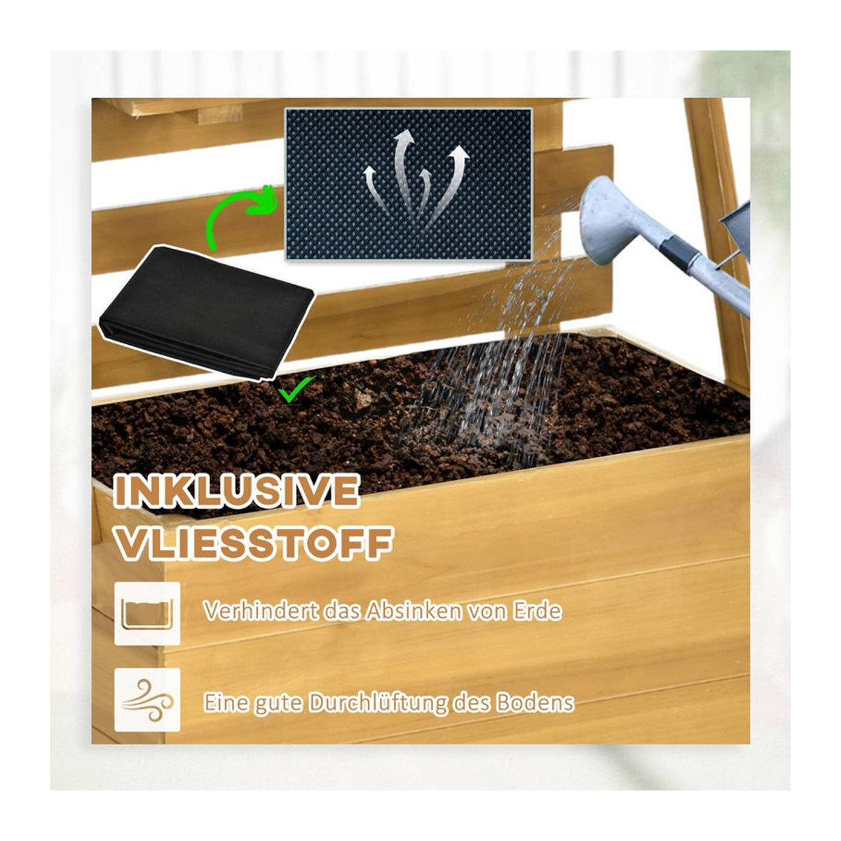 Outsunny Hochbeet aus Massivholz mit Rankgitter und 3 Ablagen in Braun, B/T/H: 63 x 39 x 160 cm - Bild 4